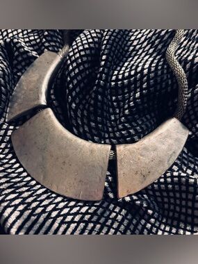 VTG Israeli Sterling Silver Modernist Bib Necklace Mesh Chain 925 Electroform